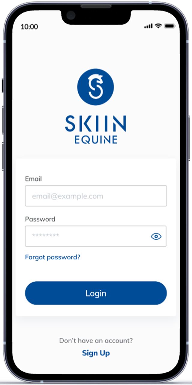 The SKIIN Equine app sign-in screen